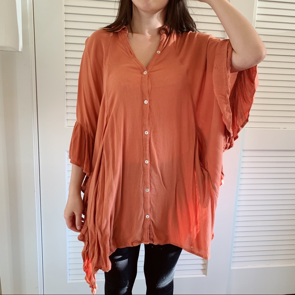 ☆Free People Burnt Orange Peasant Tunic Top XS/S